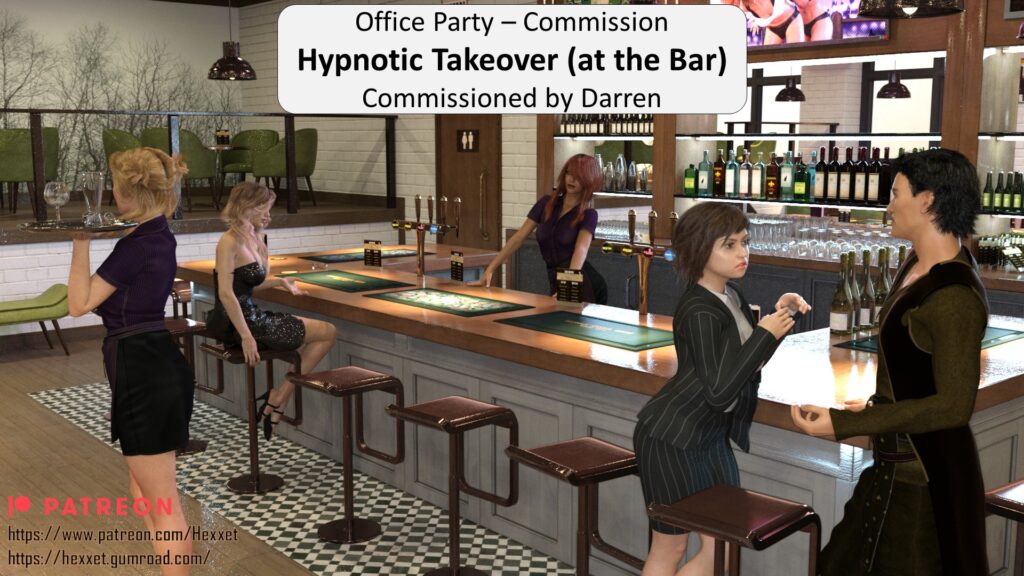 Several people talk inside the bar. Among our hypnotist Vincent.